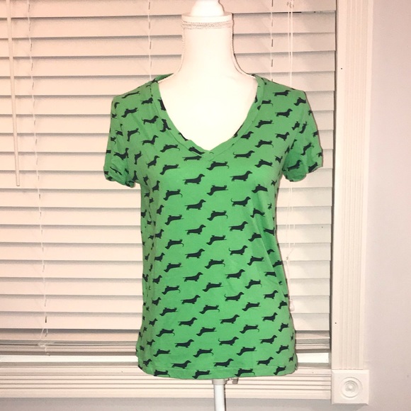 SO Tops - SO Dachshund Print Green V-Neck T-Shirt